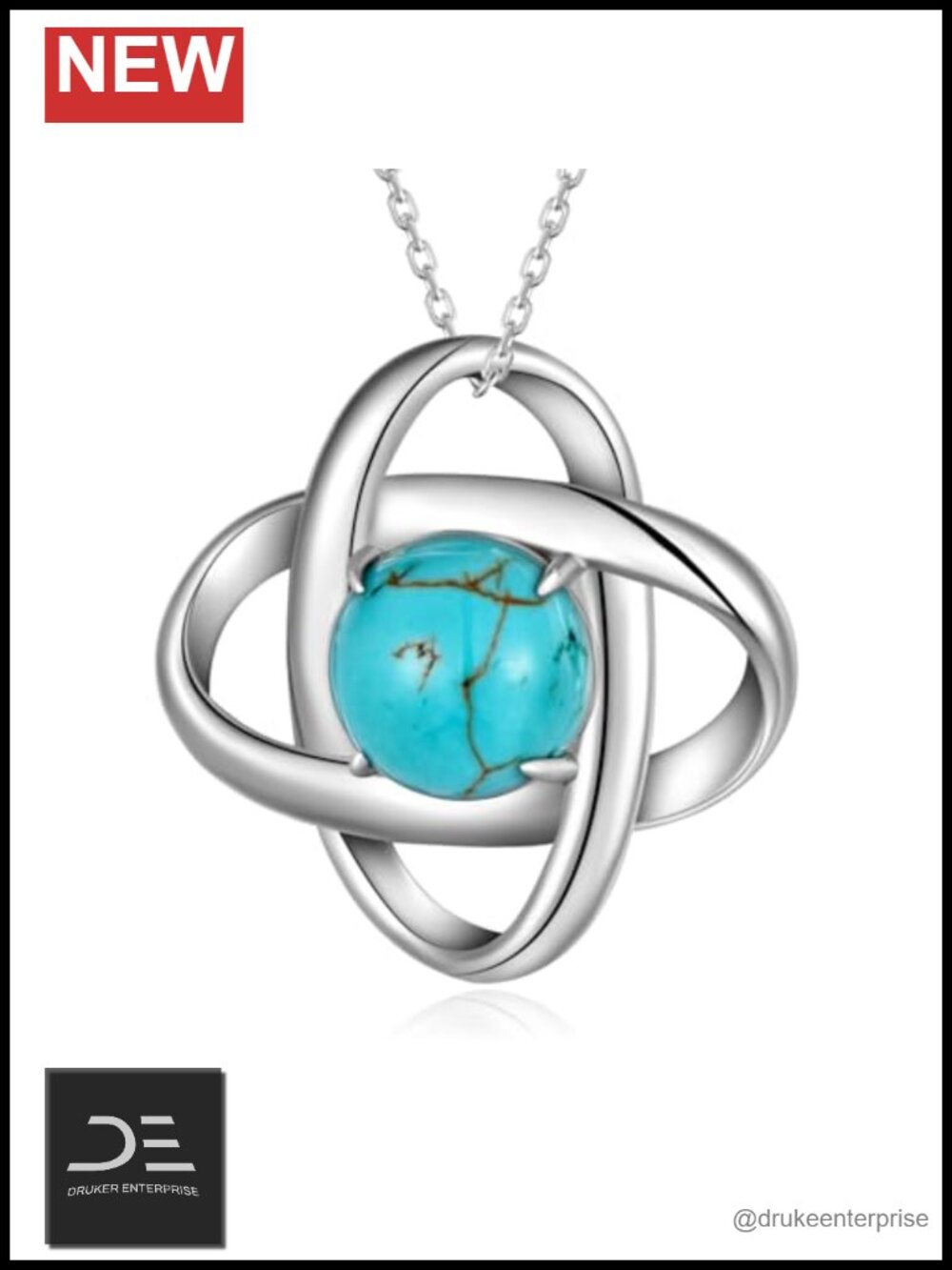 Real Turquoise Love Knot Pendant 925 Sterling Silver Necklace Anniversary Gift